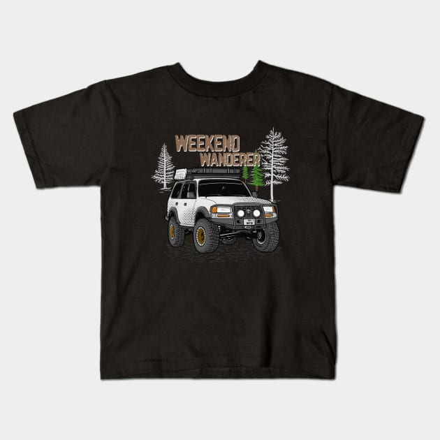 Toyota Land Cruiser Weekend Wanderer - White Toyota Land Cruiser for Outdoor Enthusiasts Kids T-Shirt by 4x4 Sketch